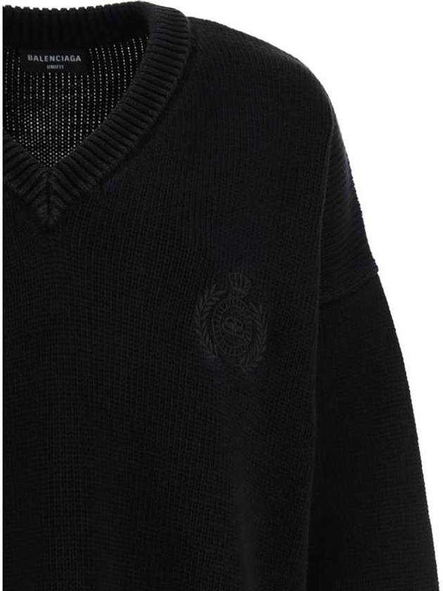Luxury Balenciaga Trending 2026 Men's Back Logo V-Neck Knit Top Black