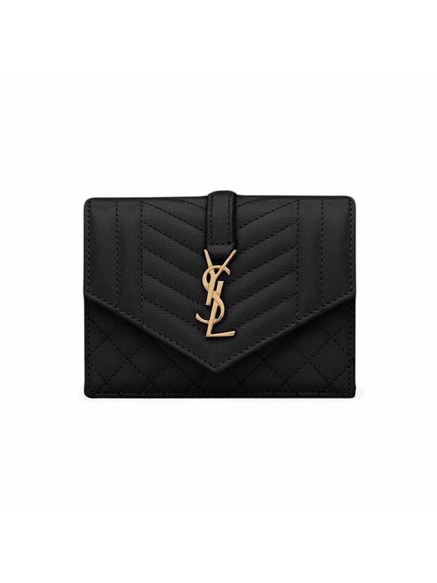 Luxury Saint Laurent Trending 2025 Matelasse Monogram Card Wallet Black