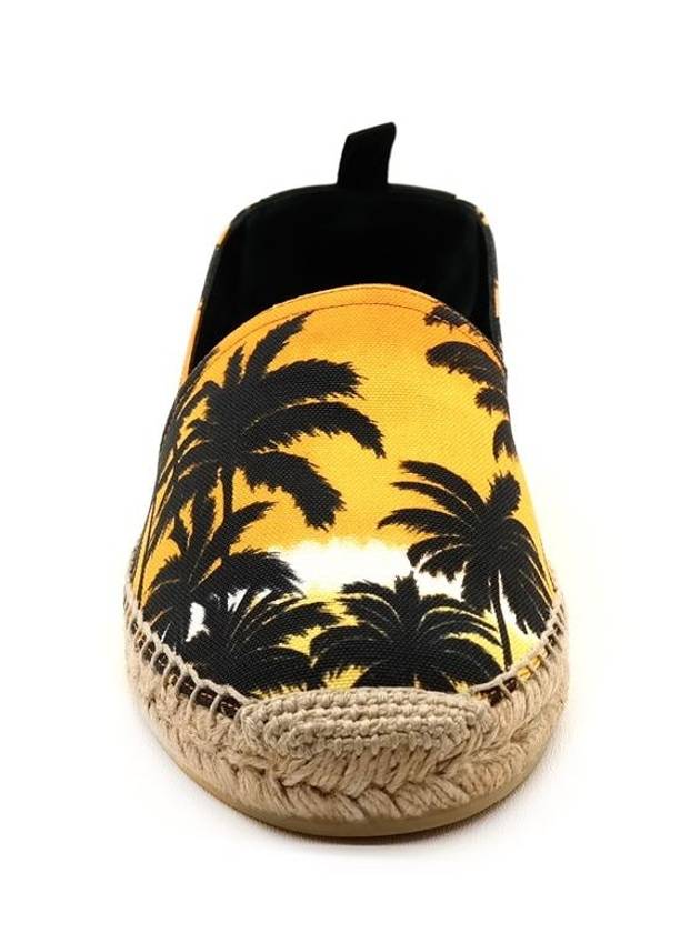 Luxury Saint Laurent Trending 2025 Palm Tree Print Fabric Espadrilles Yellow