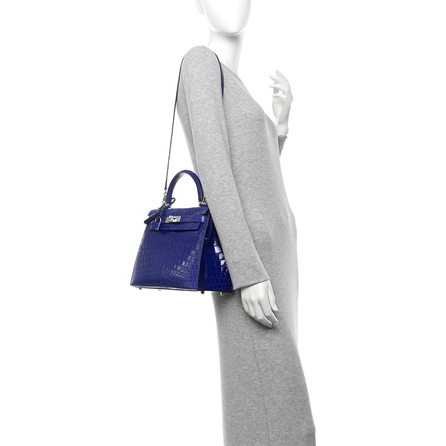 Hermes Shiny Niloticus Crocodile Kelly Sellier 28 Bleu Electrique