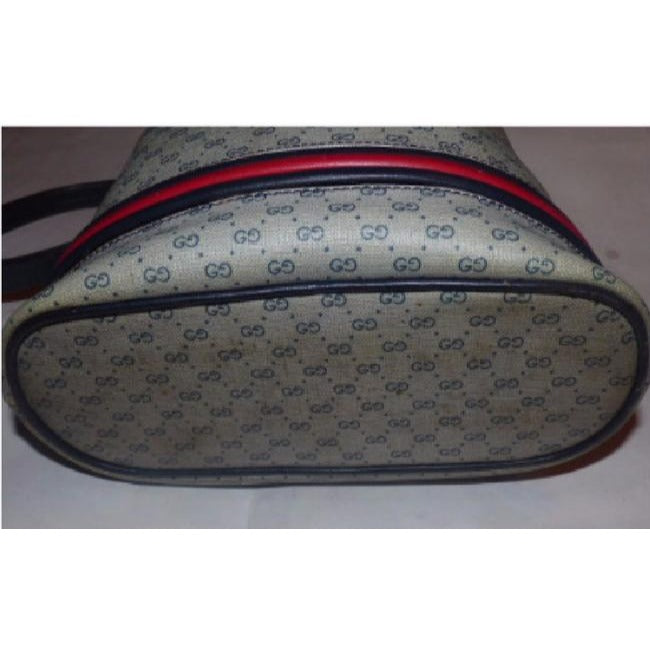 Gucci Vintage Shades Of Blue With Red And Navy Stripe Accents Coated Canvas