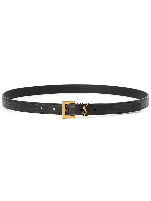Luxury Saint Laurent Trending 2025 Cassandre Grained Leather Square Buckle Thin Belt Black