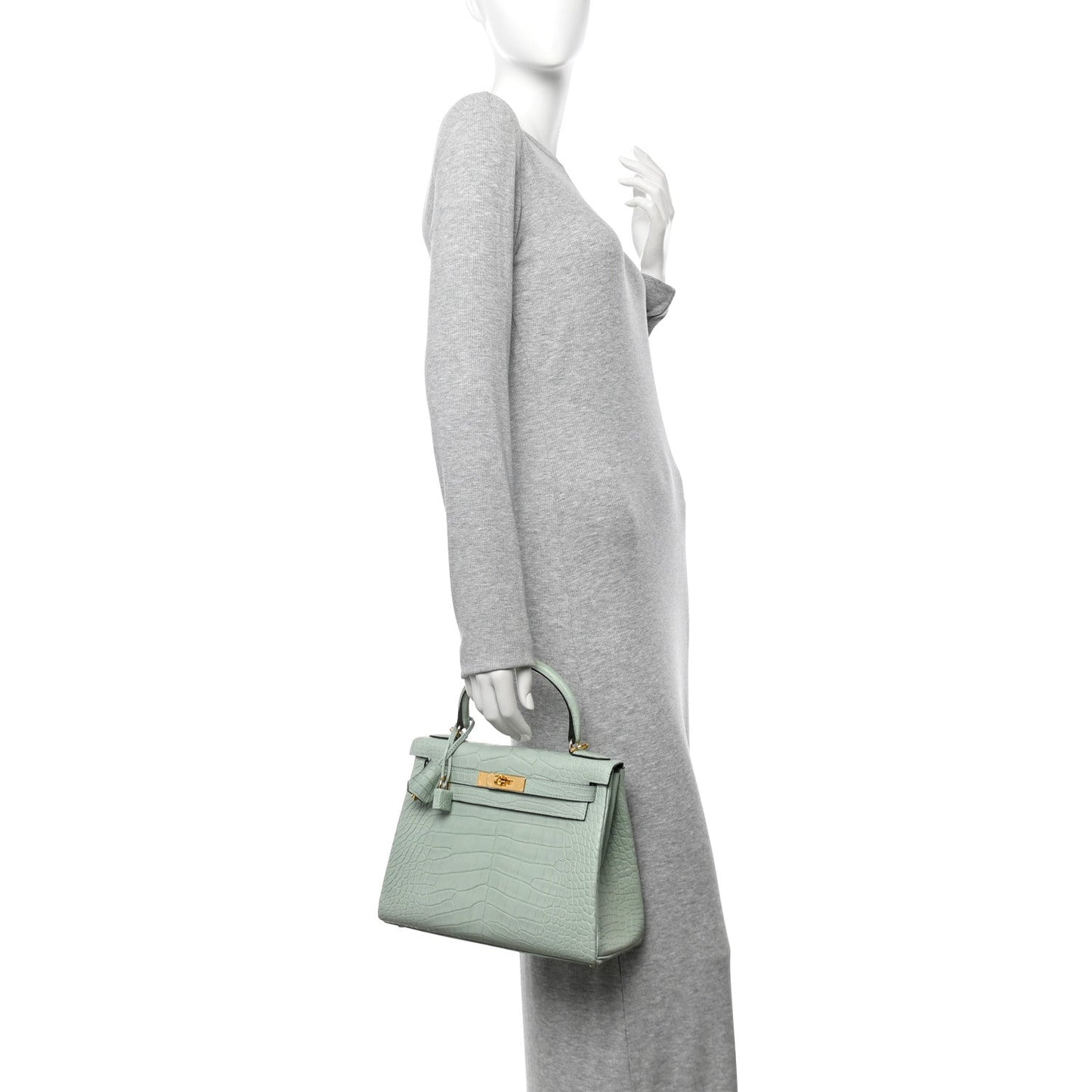 Hermes Matte Alligator Kelly Retourne 28 Vert D'eau