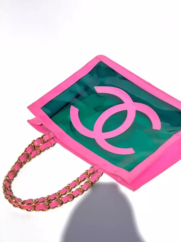Chanel 1995  Barbie Pink Patent PVC Chunky Chain Tote Bag
