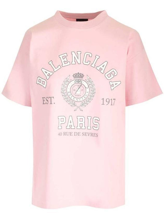 Luxury Balenciaga Trending 2026 College 1917 Print Short Sleeve T-Shirt Pink