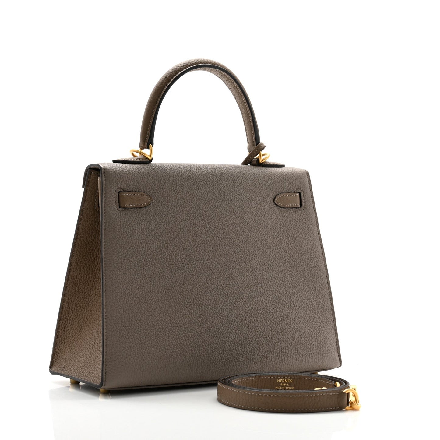 Hermes Togo Horseshoe Kelly Sellier 25 Gris Asphalte Etoupe