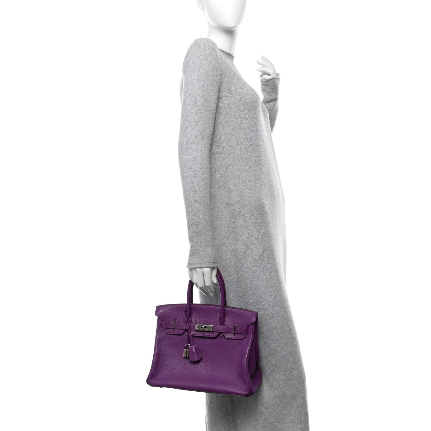 Hermes Chevre de Coromandel Horseshoe Birkin 30 Violet Rose Shocking