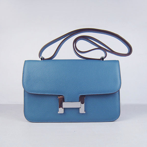 Luxury Hermes calf Leather Message Bag H020 blue silver