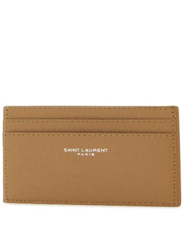 Luxury Saint Laurent Trending 2025 Logo Detail Calfskin Card Wallet Teakwood