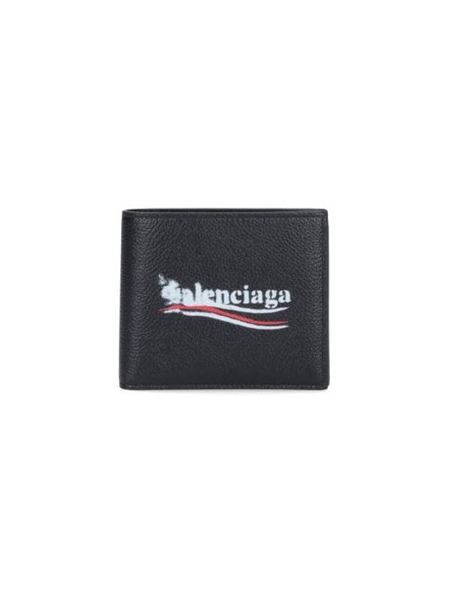 Luxury Balenciaga Trending 2026 Logo Print Leather Half Wallet Black
