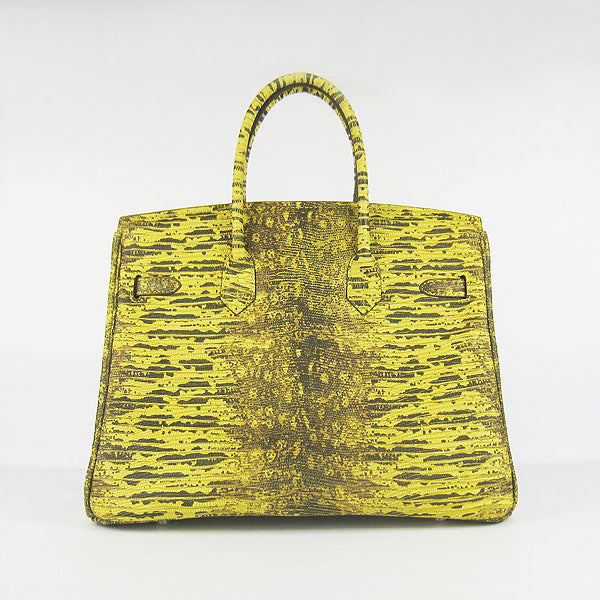 Hermes Birkin 35cm Lizard Pattern Handbag 6089 Yellow/ Silver