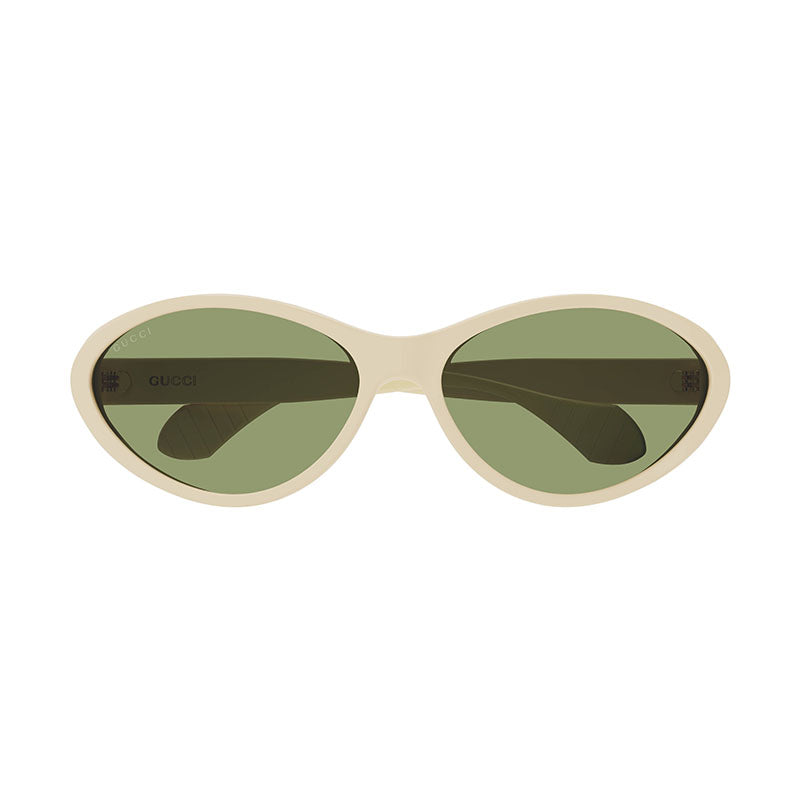 Gucci Sunglasses Cat Eye Full Rim, Shiny Ivory Frame and Green Lens GG1377S001