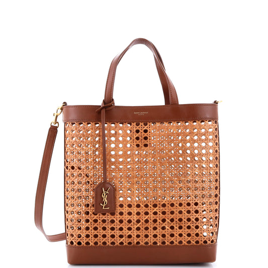 Luxury Saint Laurent Trending 2025 Shopper Tote Woven Straw and Leather Toy