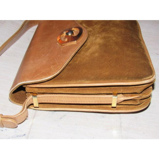 Gucci Vintage Pursesdesigner Purses Camel Suede And Leather Shoulder Bag