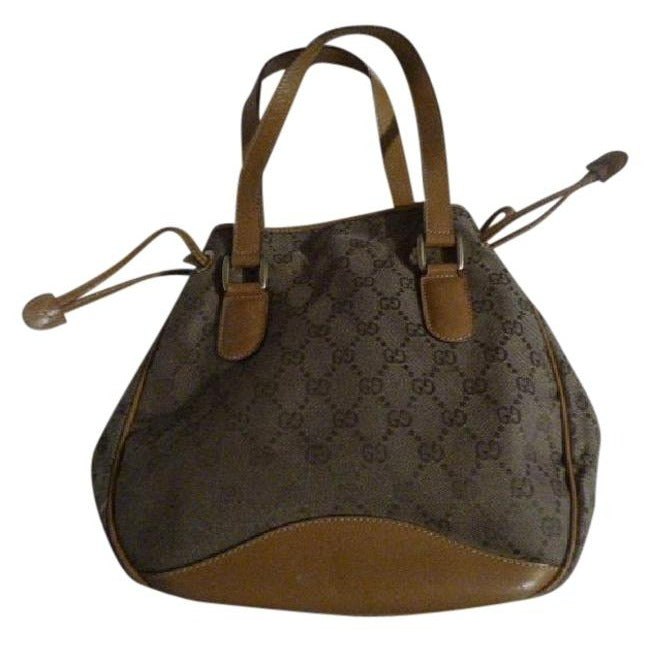 Gucci Vintage Shades Of Brown Canvas And Leather Satchel