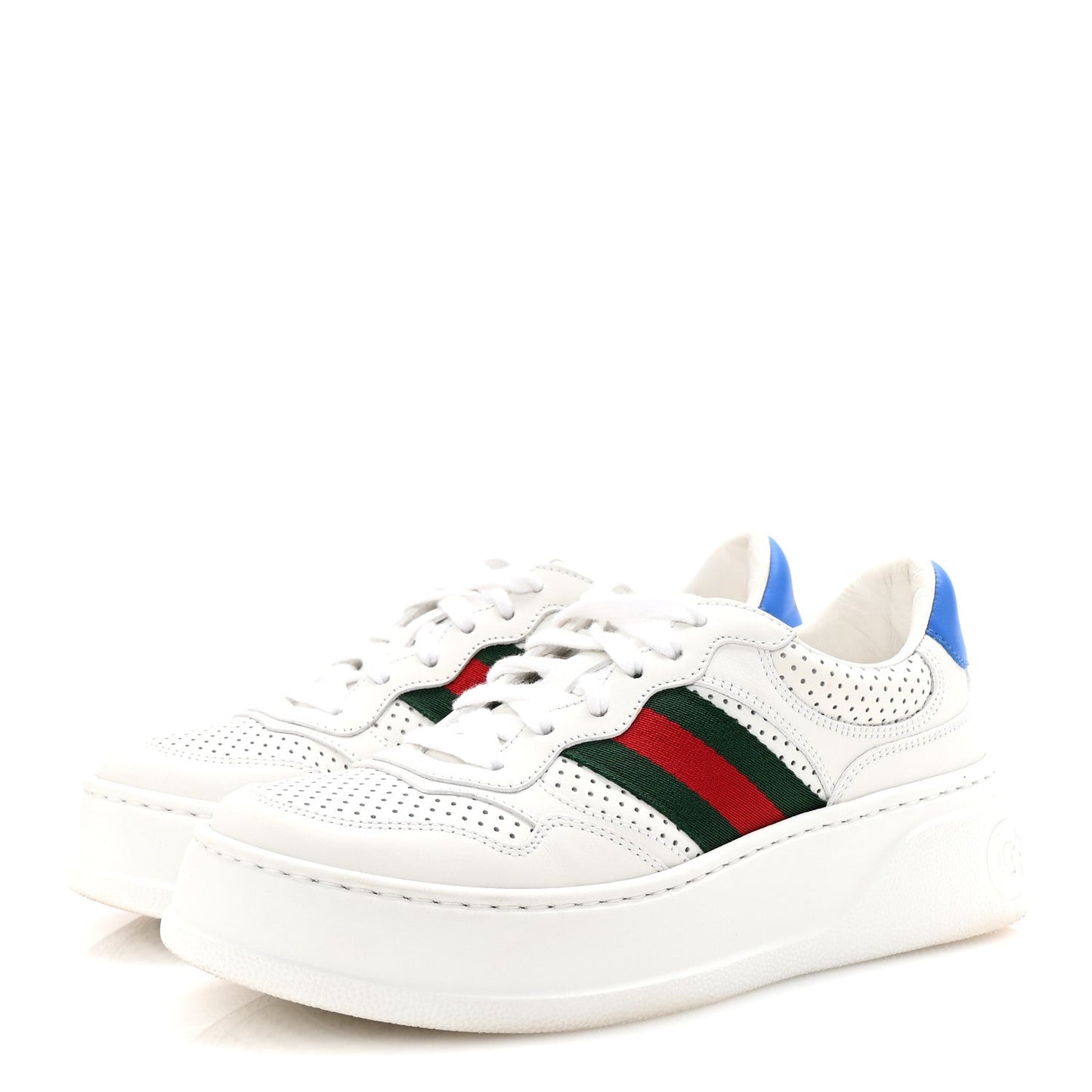 Gucci Calfskin Web Perforated Womens Platform 55mm Sneakers 36 White Bright Splash