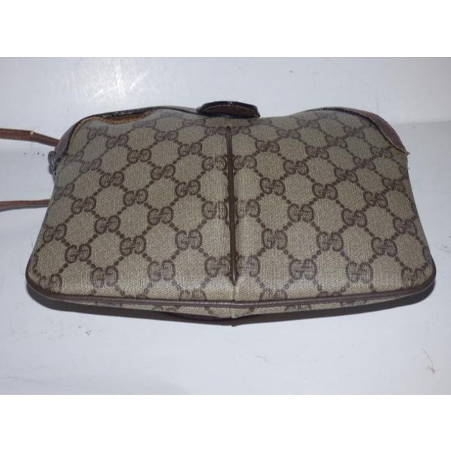 Gucci Vintage Guccissima Print Coated And Leather Two Way Brown Patent Gg Canvas Cross Body Bag