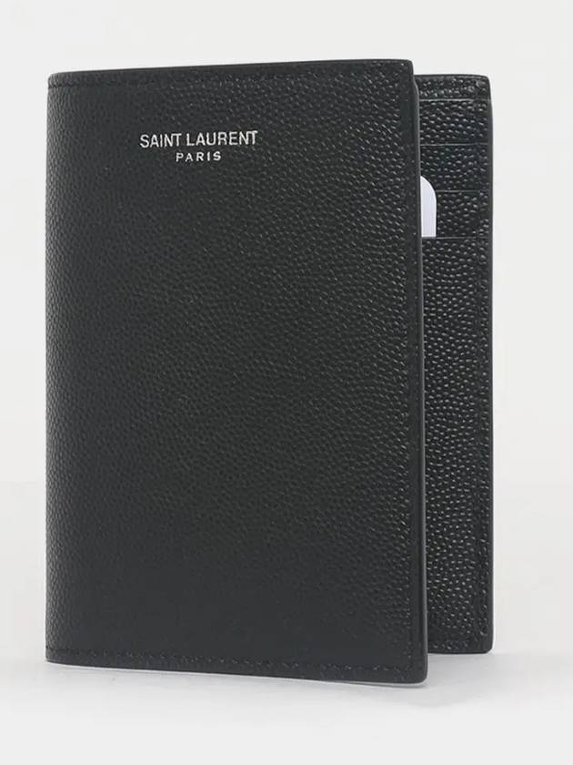 Luxury Saint Laurent Trending 2025 Logo Grain Leather Half Wallet Black