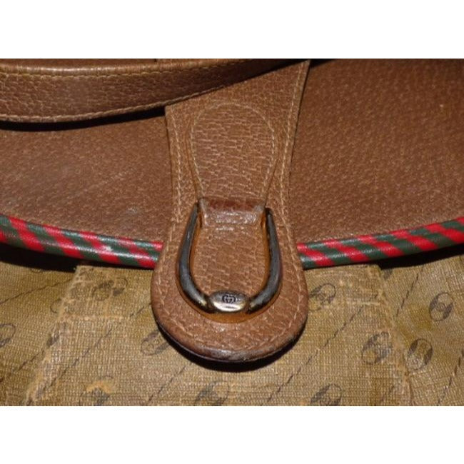 Gucci Vintage Purses Coated Canvas Leather In Browns With Red Green Leather Coated