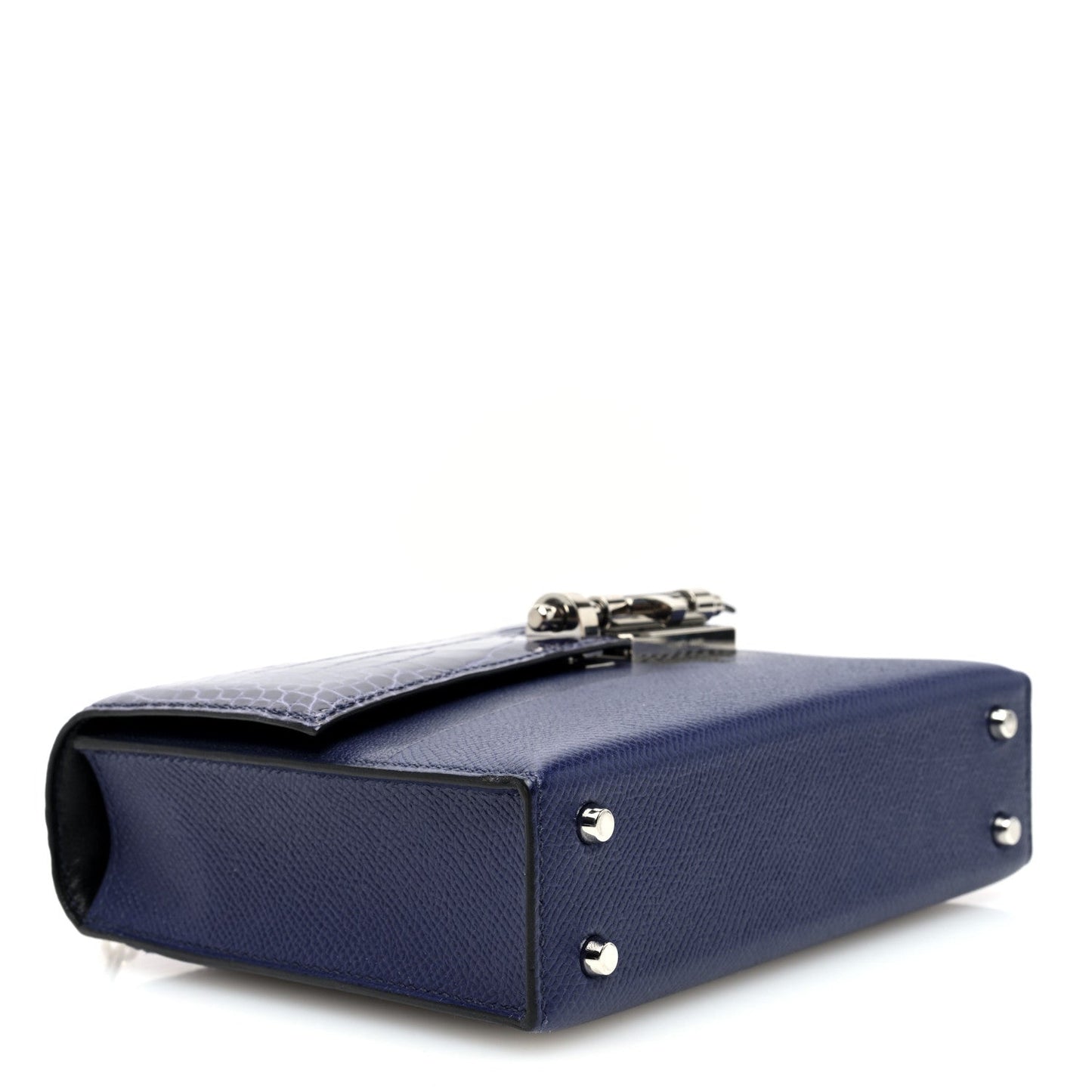 Hermes Epsom Shiny Alligator Mini Verrou Chaine Bag Bleu Encre Black