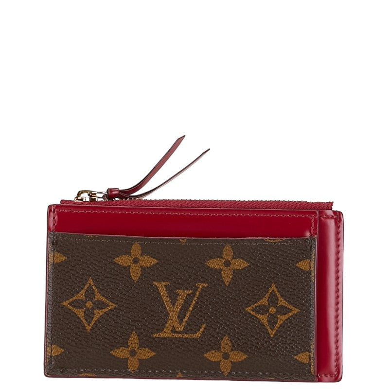 Louis Vuitton Monogram Portecourt Zip Coin Box Card Case M67889 Brown Wine Red PVC Leather Louis Vuitton