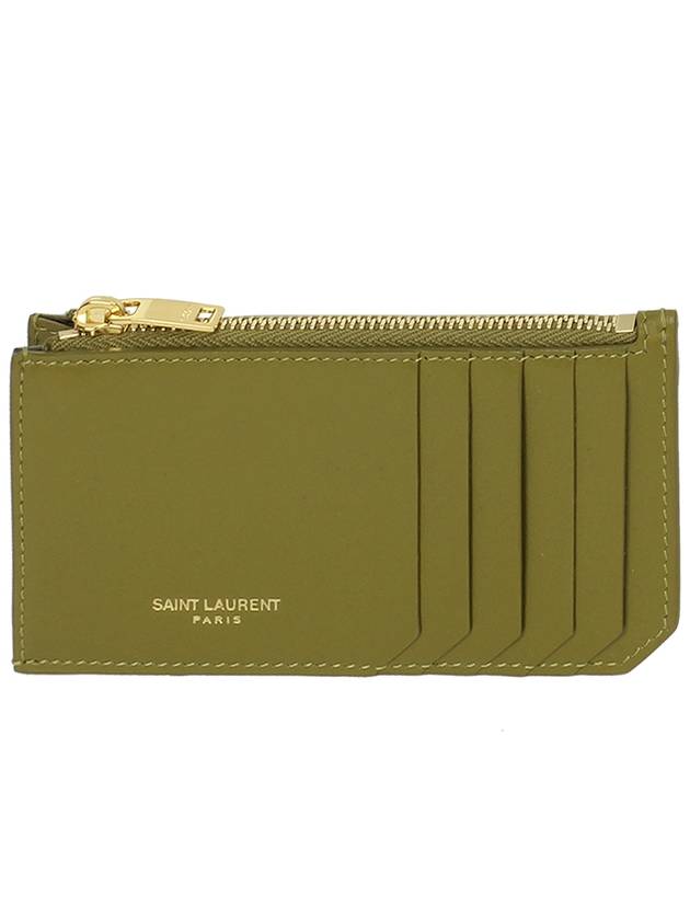 Luxury Saint Laurent Trending 2025 Monogram Fragment Card Wallet Green