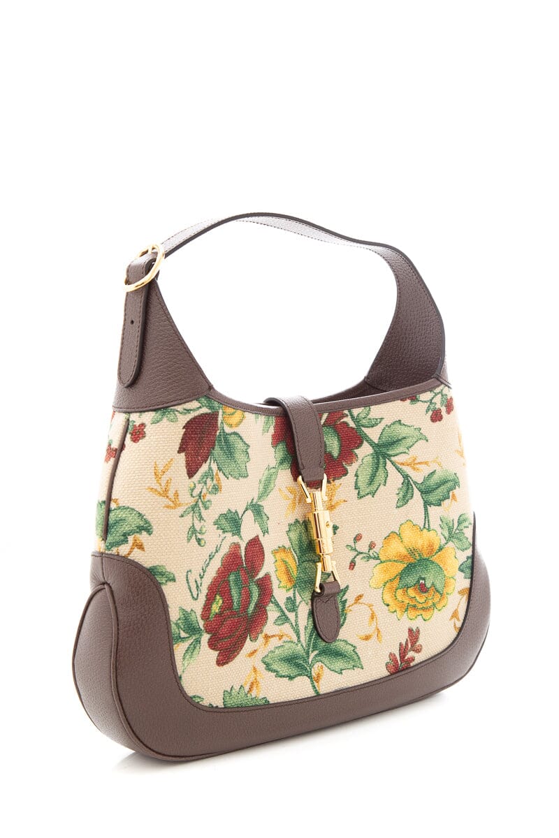 Gucci Jackie Brown Leather Canvas Shoulder Bag Style 2