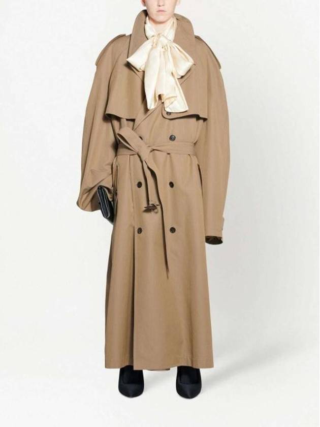 Luxury Balenciaga Trending 2026 Women's Oversized Shoulder Tab Trench Coat Beige