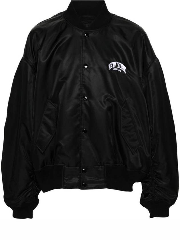 Luxury Balenciaga Trending 2026 New York Embroidery Bomber Jacket Black