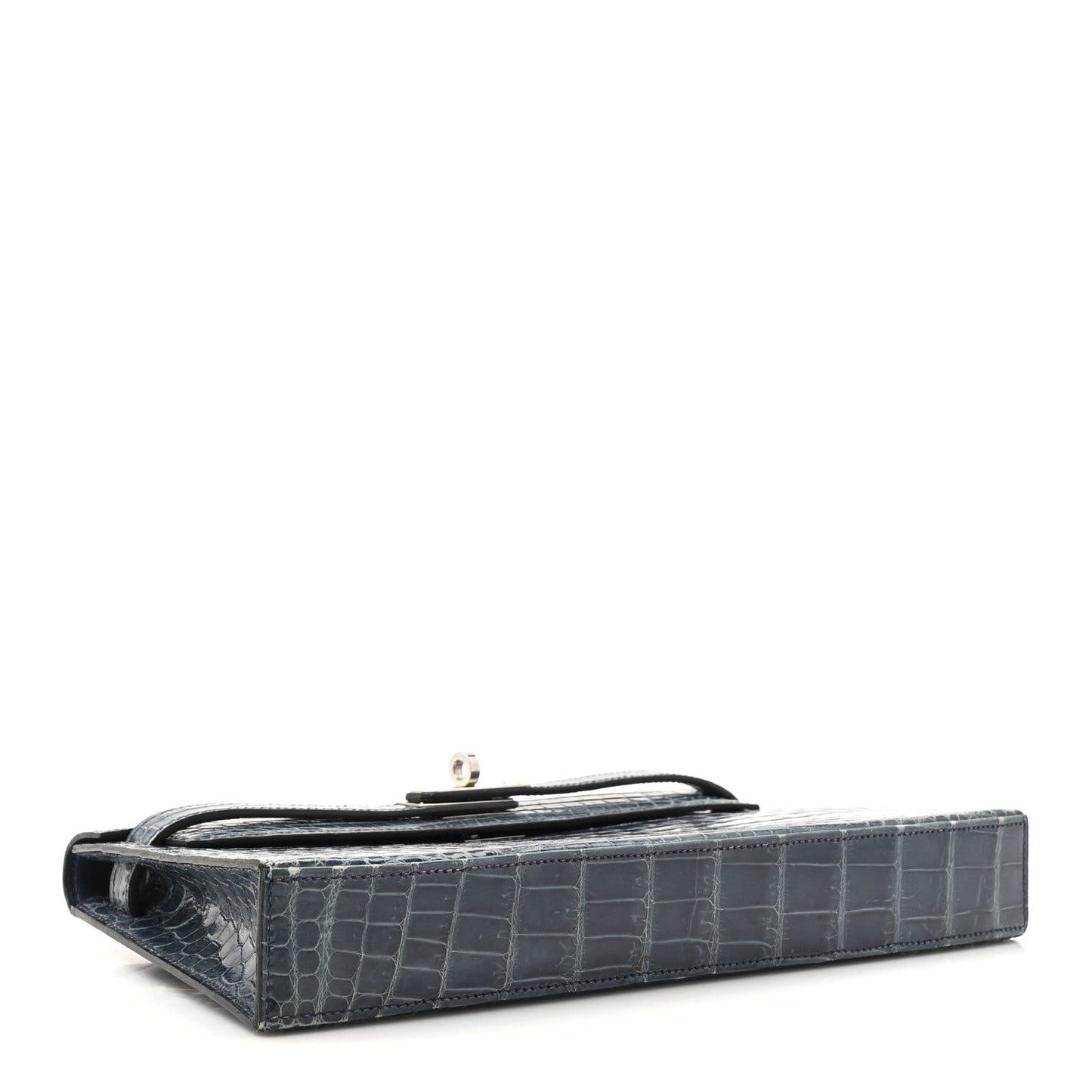 Hermes Shiny Niloticus Crocodile Kelly Elan Pochette Bleu Tempete