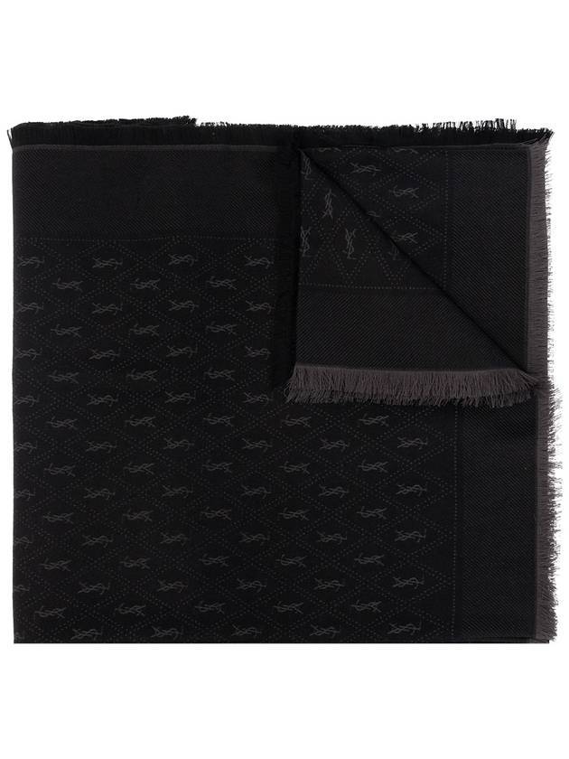 Luxury Saint Laurent Trending 2025 Monogram Wool Jacquard Silk Cotton Muffler Black