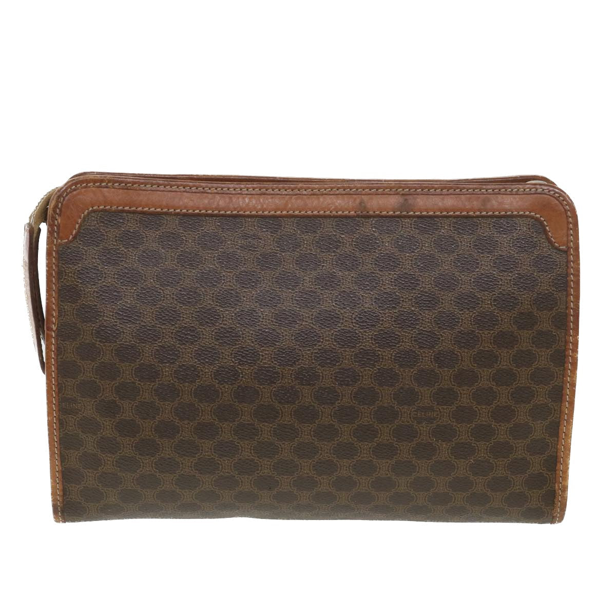 Luxury CELINE Macadam Canvas Clutch Bag PVC Leather Brown ac1846
