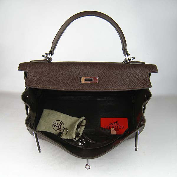 Luxury Hermes Kelly 32cm Togo Leather 6108 Dark Coffee Silver