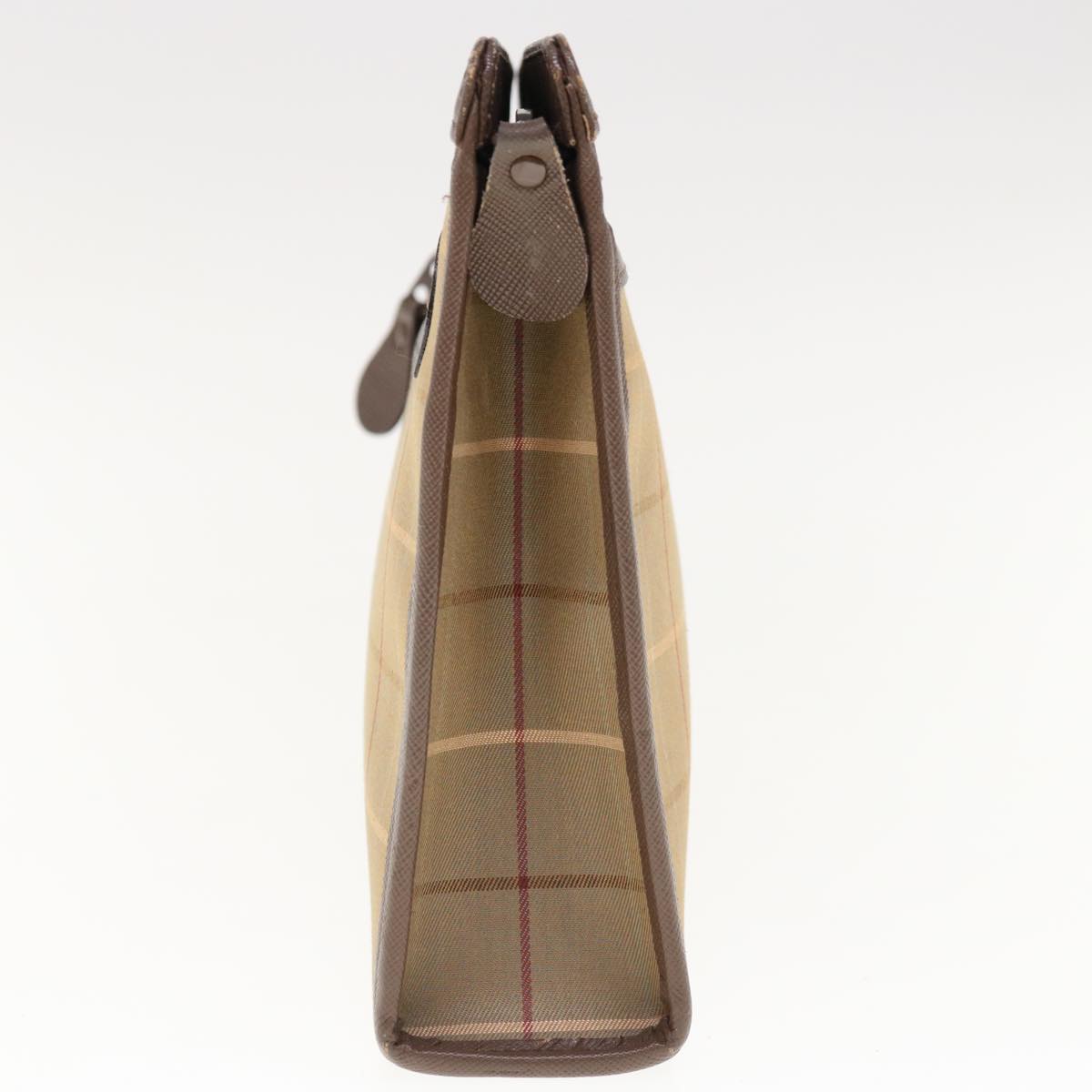 Luxury BurberrySs Nova Check Clutch Bag Nylon Canvas Beige Auth ac2672
