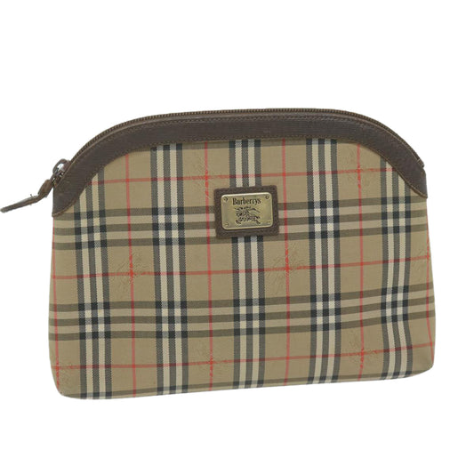 Luxury BurberrySs Nova Check Clutch Bag Nylon Canvas Beige Auth ac2674