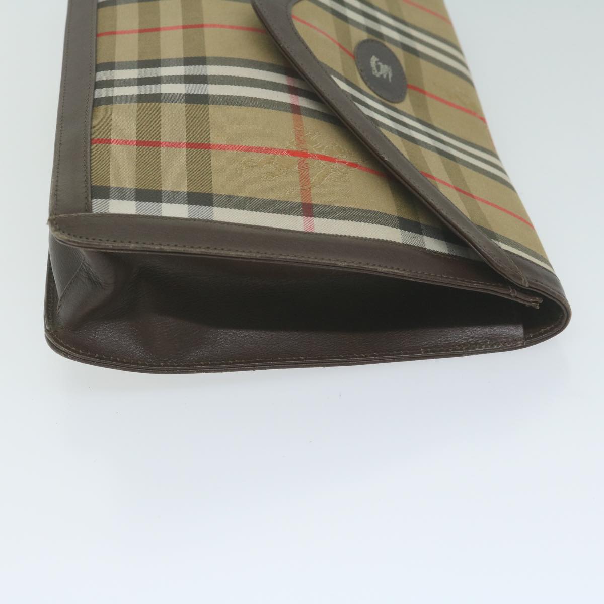 Luxury BurberrySs Nova Check Clutch Bag Nylon Canvas Beige Auth ac2675
