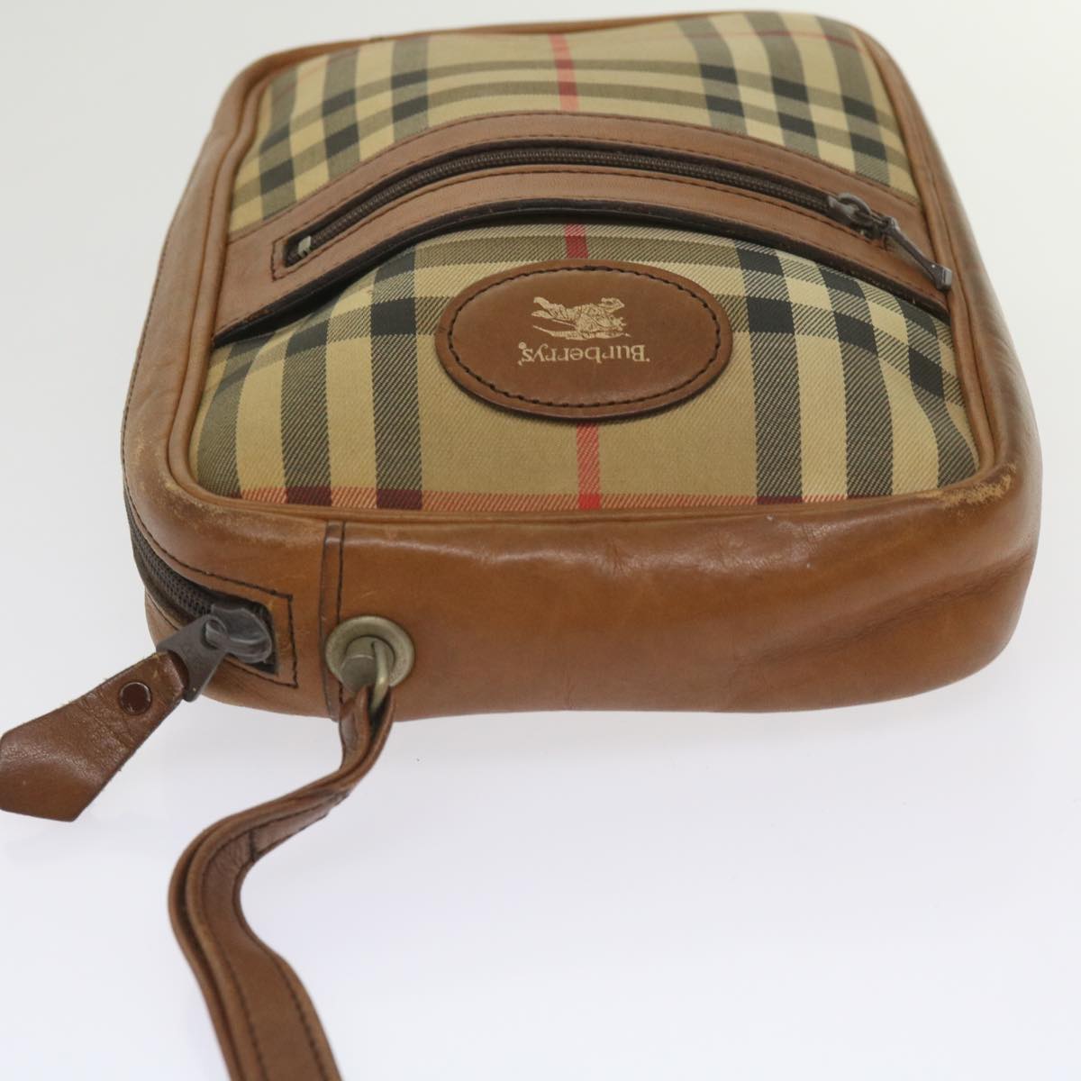 Luxury BurberrySs Nova Check Clutch Bag Canvas Beige Brown Auth ac2697