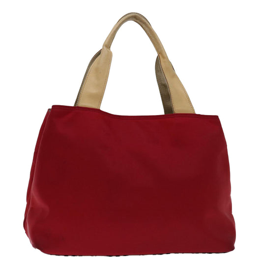 Luxury Burberry Nova Check Hand Bag Nylon Red Auth ac2835