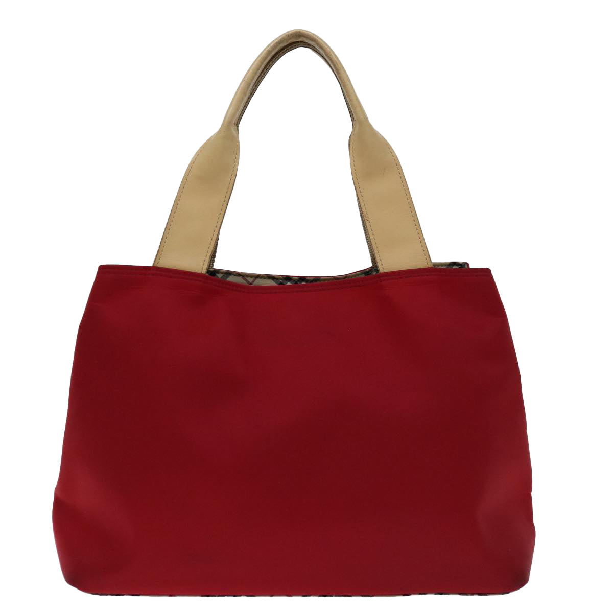 Luxury Burberry Nova Check Hand Bag Nylon Red Auth ac2835