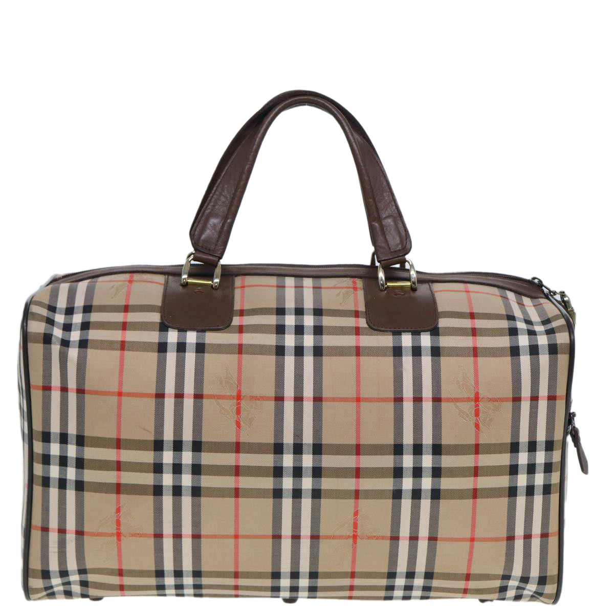 Luxury BurberrySs Nova Check Boston Bag Canvas Beige Auth ac3072