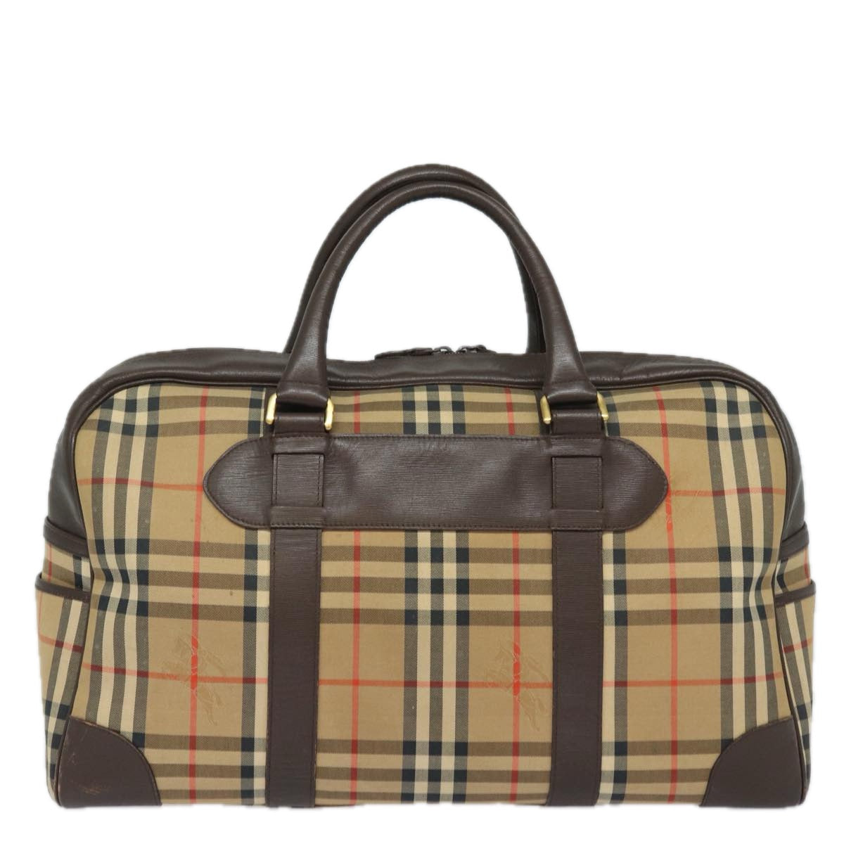 Luxury BurberrySs Nova Check Boston Bag Canvas Beige Auth ac3128