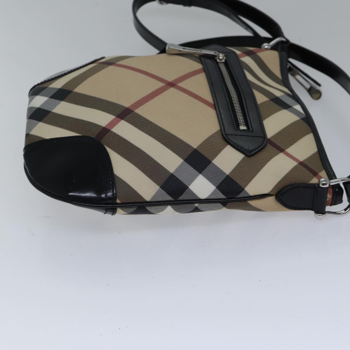 Luxury Burberry Nova Check Shoulder Bag Coated Canvas Beige Auth ac3255