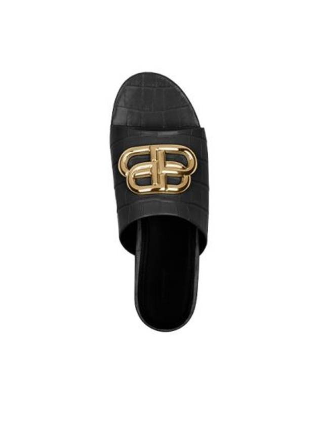 Luxury Balenciaga Trending 2026 Gold BB Logo Oval Slippers Black