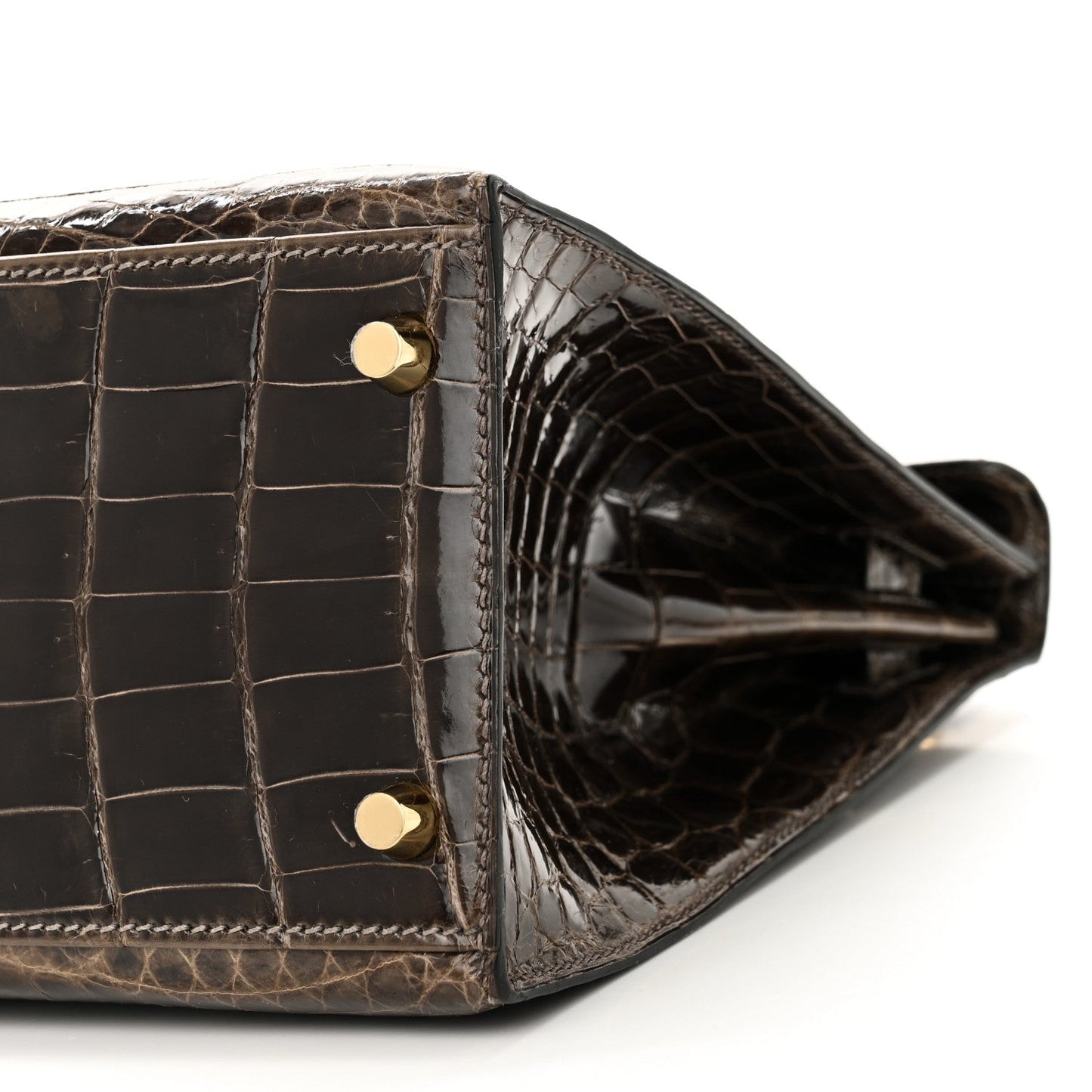 Hermes Shiny Niloticus Crocodile Kelly Sellier 28 Gris Elephant