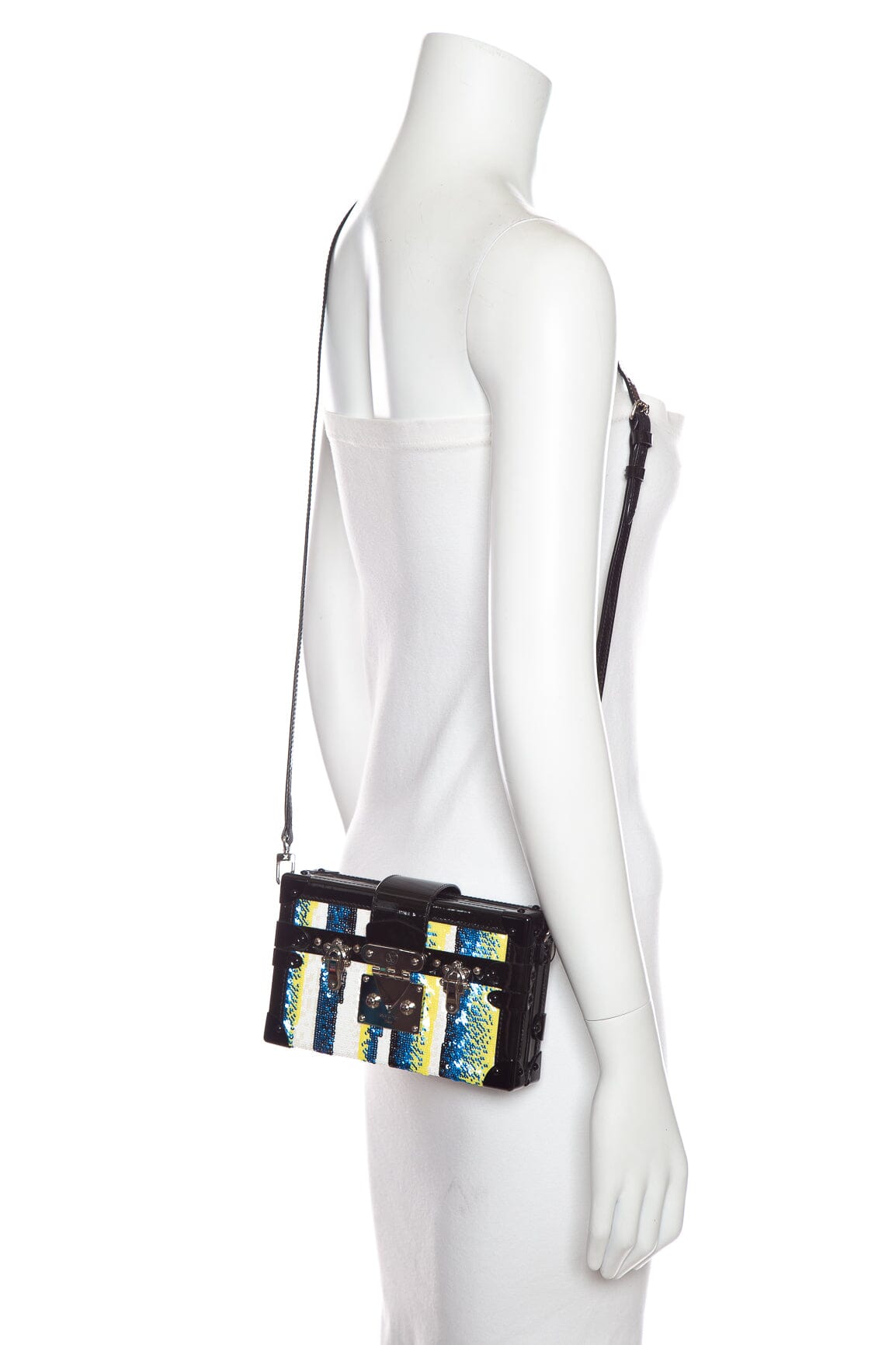 Louis Vuitton Multi Color Sequins and Black Patent Malle Handbag