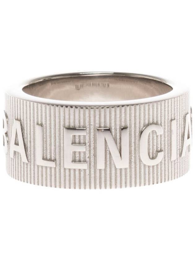 Luxury Balenciaga Trending 2026 Striped Logo Ring Silver