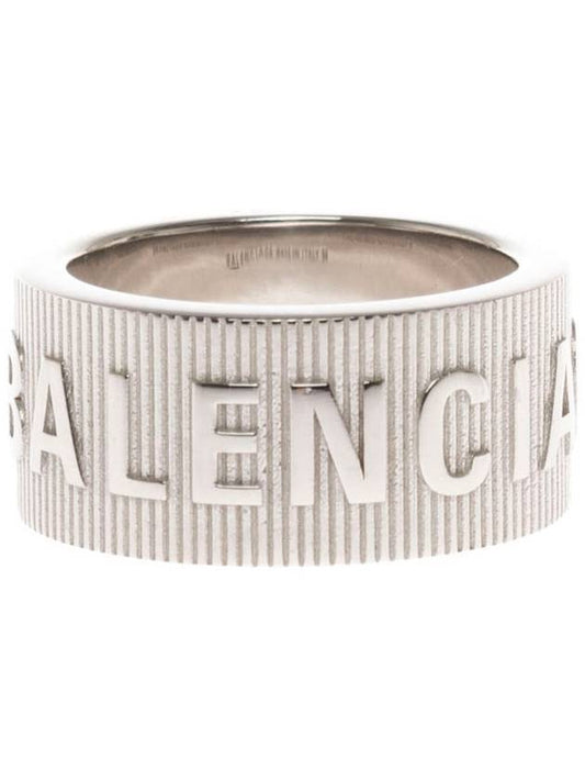 Luxury Balenciaga Trending 2026 Striped Logo Ring Silver