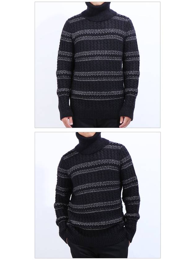 Luxury Saint Laurent Trending 2025 Men's Striped Cable Wool Turtleneck Black