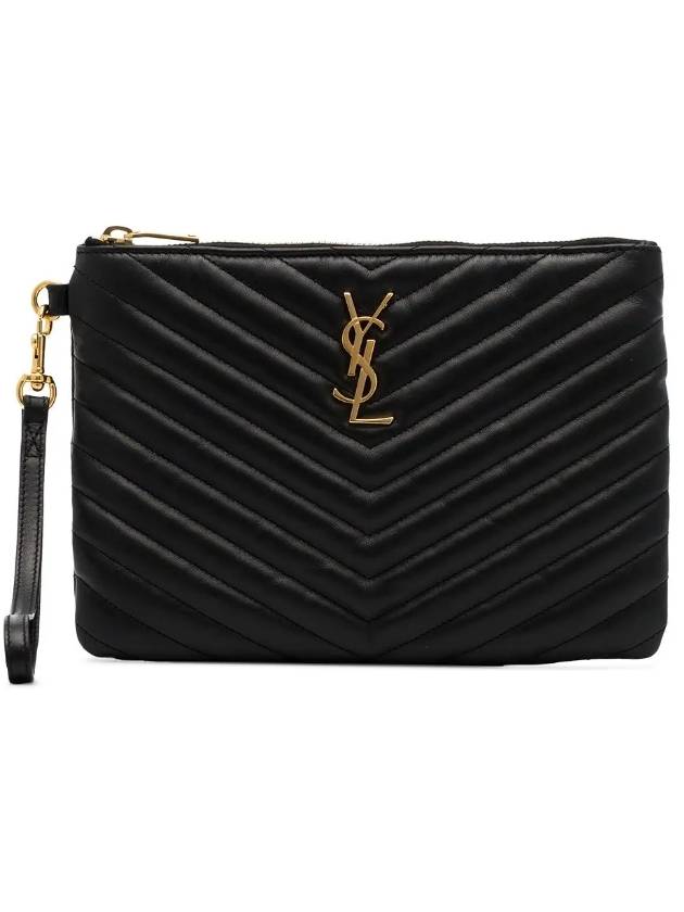 Luxury Saint Laurent Trending 2025 Matelasse Monogram Logo Strap Clutch Bag Black