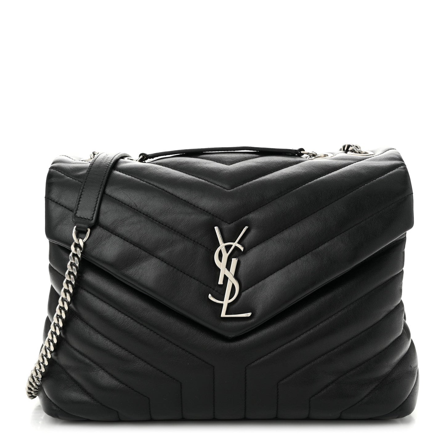 Saint Laurent Calfskin Y Quilted Monogram Medium Loulou Chain Satchel Black